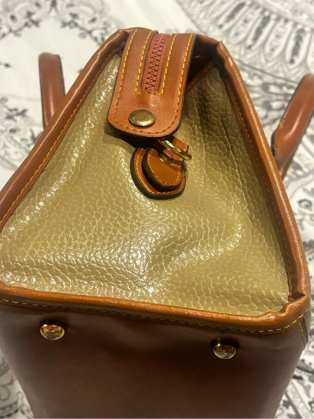 Dooney & Bourke Olive Green Pebbled Leather Satchel with Tan Trim